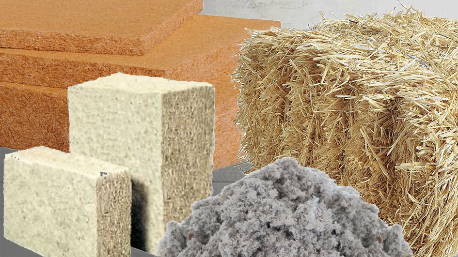 Différents types de matériaux biosourcés (paille, laine de bois, etc.)